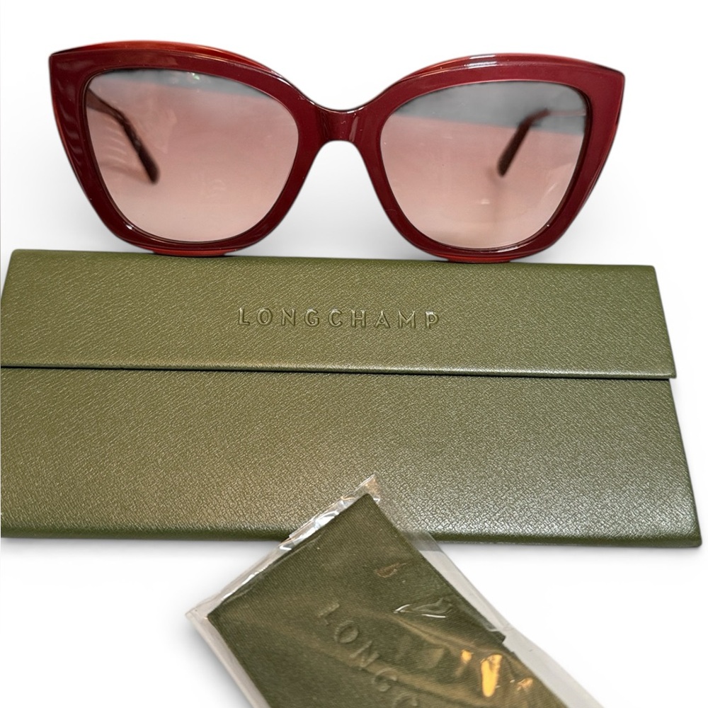 Longchamp Women's Burgundy Sunglasses Metallic Red Burgundy with Case NWT